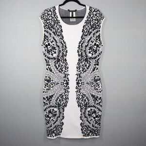 BCBGMAXAZRIA Bodycon Dress Womens Large Embroidered-Filigree Diamond Jacquard